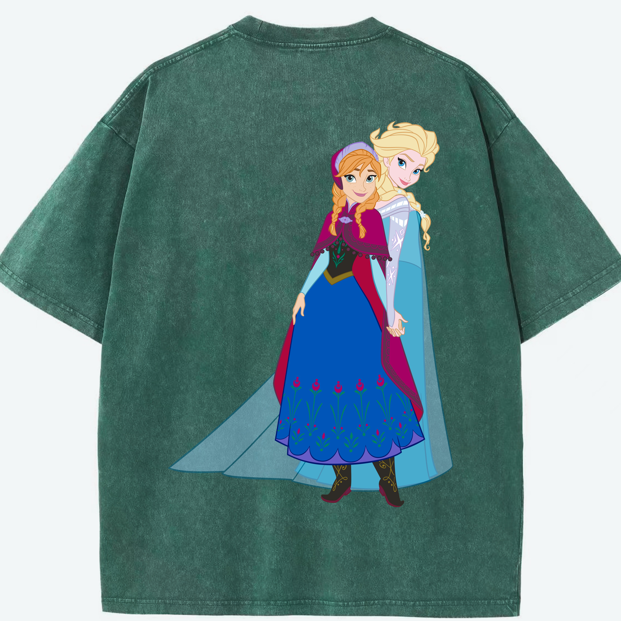 （画像用） アナと雪の女王 アンナ エルサ Frozen Anna Elsa 綿100% ヴィンテージ風 半袖Tシャツ（背面プリント）